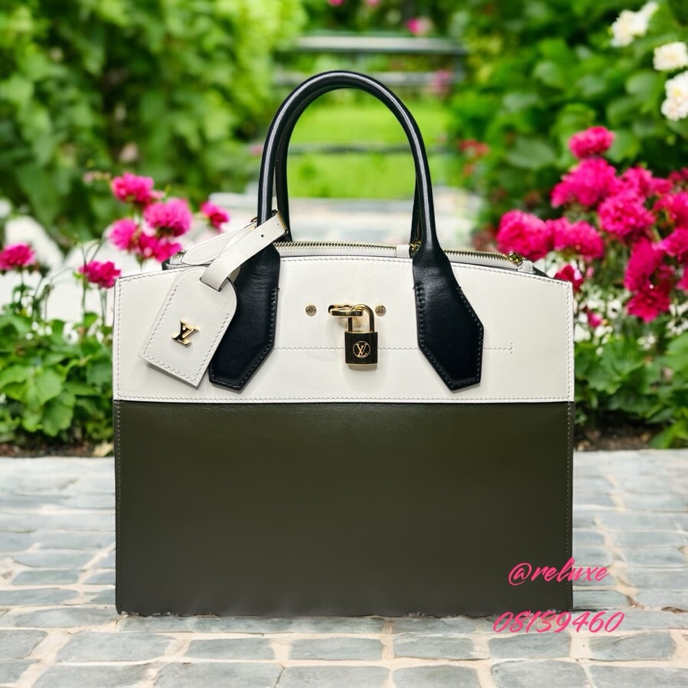 Louis Vuitton City Steamer MM Handbag White Green